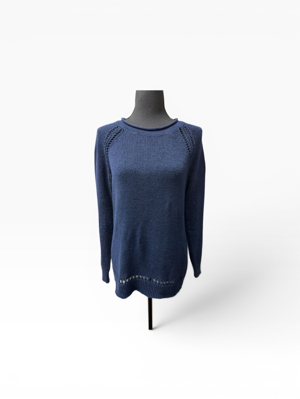 J.Crew Navy Knit Sweater Medium Cotton Blend Crewneck Lightweight Classic